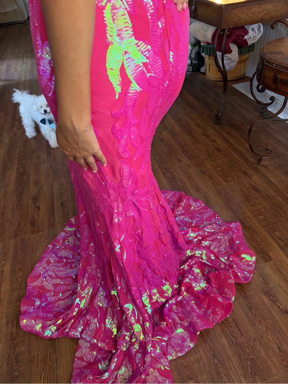Jovani Hot Pink Sequin Maxi Dress - Picture 10 of 12